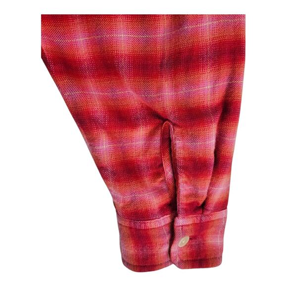EDDIE BAUER Women's XL Flannel Shirt Fleece Lined Button Up Plaid Red Pink 48" - Picture 6 of 8